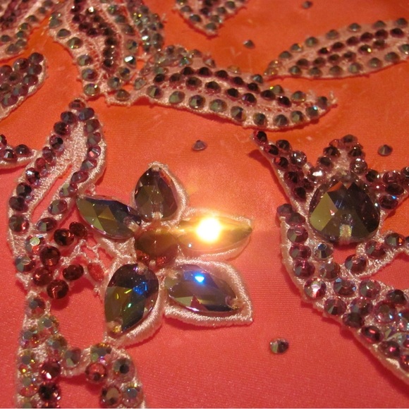 Pink ballroom dance dress with long sleeves and shinny stones and floats - Picture 5 of 6